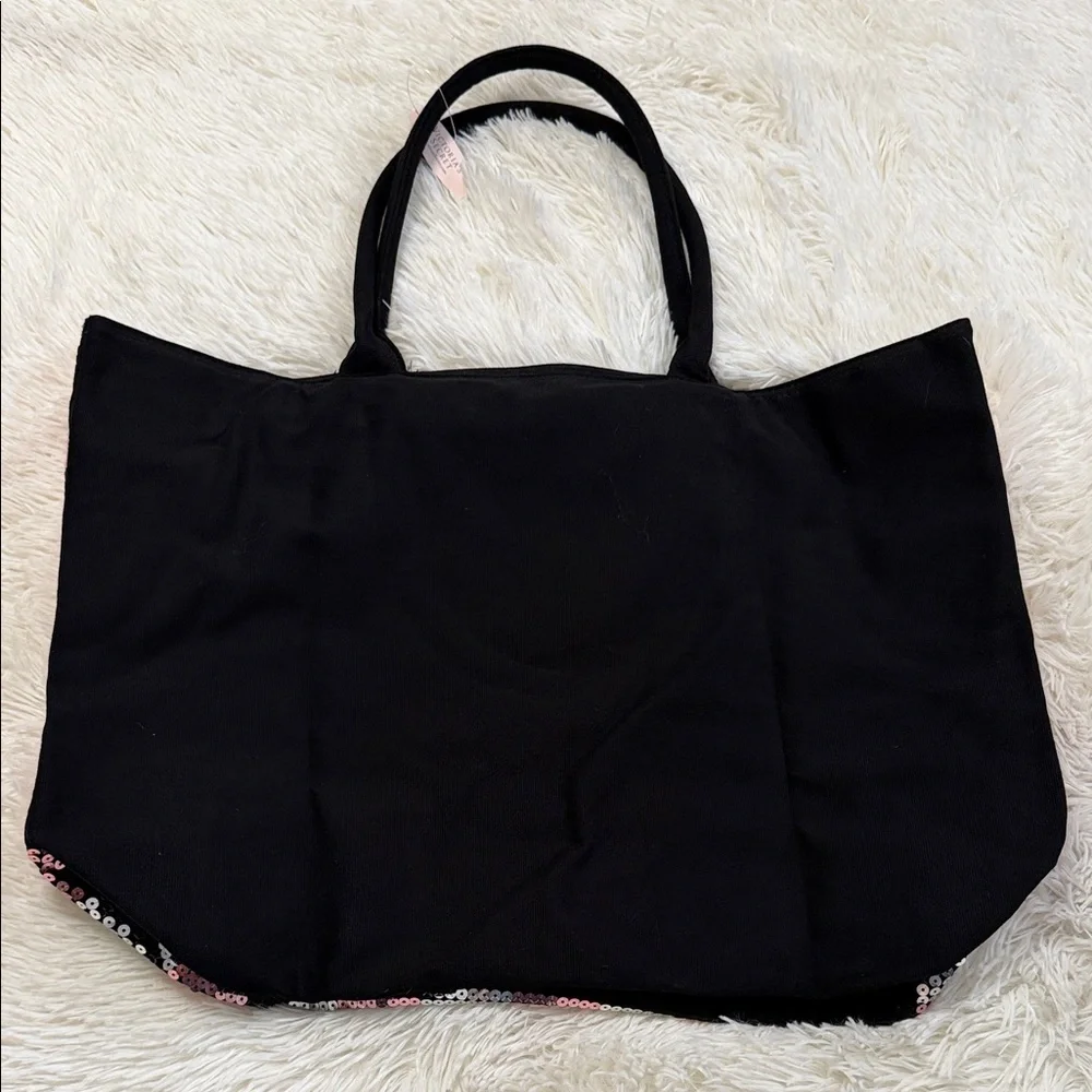 Victoria's Secret Pink and Silver Striped Sequin Tote